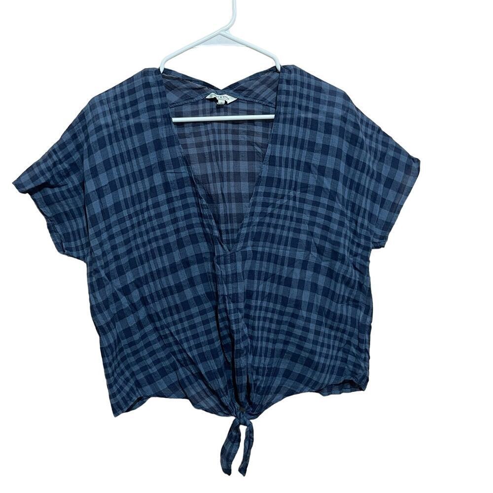 Lucky Brand Blue Plaid Tie-Front Blouse